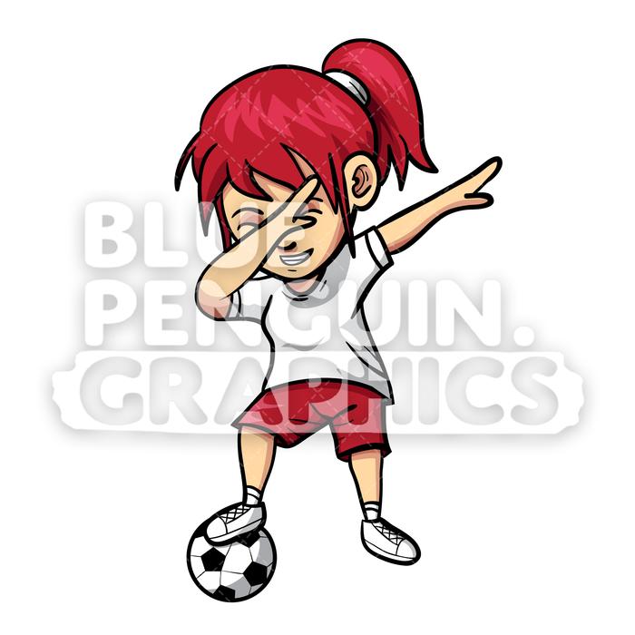 700x700 Soccer Dabbing Girl Vector Cartoon Clipart Illustration Blue