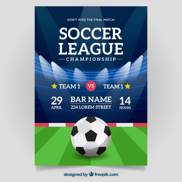 626x626 Soccer League Flyer With Ball And Field Vector Free Download