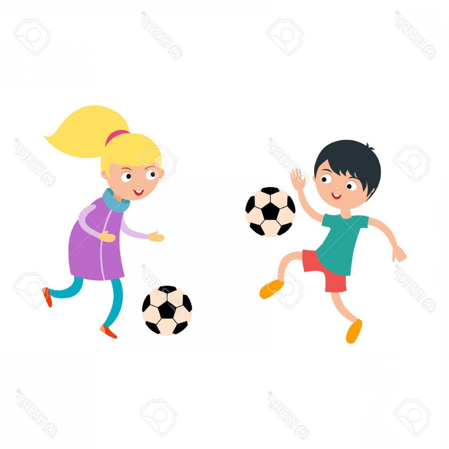 1560x1560 Photostock Vector Young Child Boy And Girl Playing Football Vector