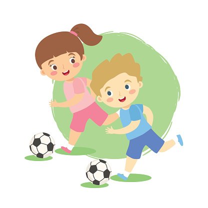 416x416 Dribble Soccer Ball Boy And Girl Vector Cartoon Stock Vectors