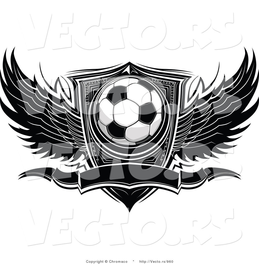 1024x1044 Vector Of A Winged Soccer Ball With Blank Banner And Shield
