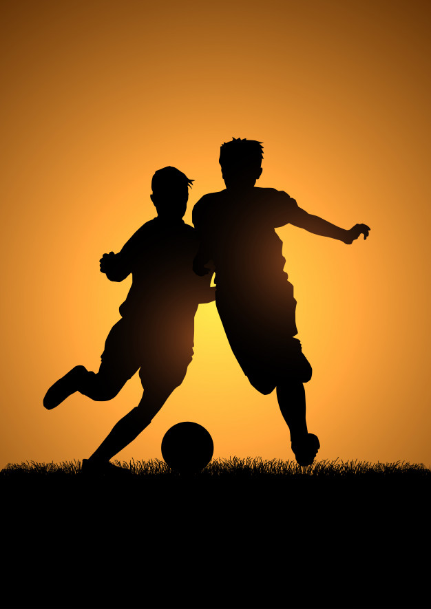626x885 Two Kids Playing Soccer Silhouette Vector Premium Download
