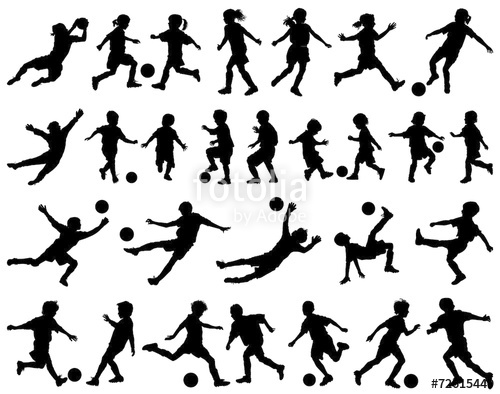 500x394 Children Playing Soccer Vector Silhouettes Stock Image