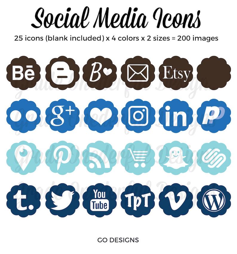 794x849 Social Media Icons Blue Social Buttons Vector Icons Social Etsy