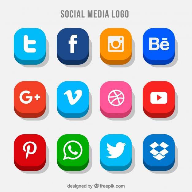 626x626 Collection Of Colorful Social Media Buttons Vector Free Download