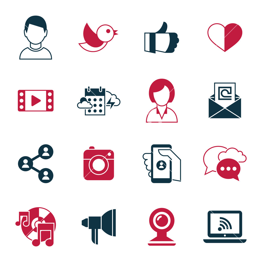 1000x1000 Digital Vector Social Media And Communication Network Icon Set