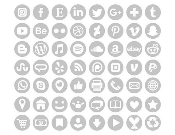 570x440 Gray Social Media Icons Set Png Vector Transparent Round Etsy
