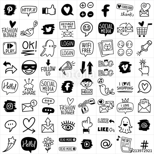 500x500 Hand Drawn Vector Social Media Icon Set Stock Image And Royalty
