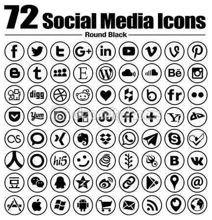 432x449 Social Media Icons New Circle Line Flat Vector, Black