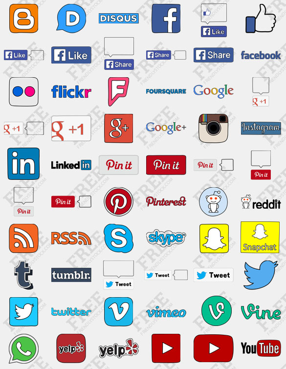 585x755 Free Graphics Hand Drawn Social Media Icons