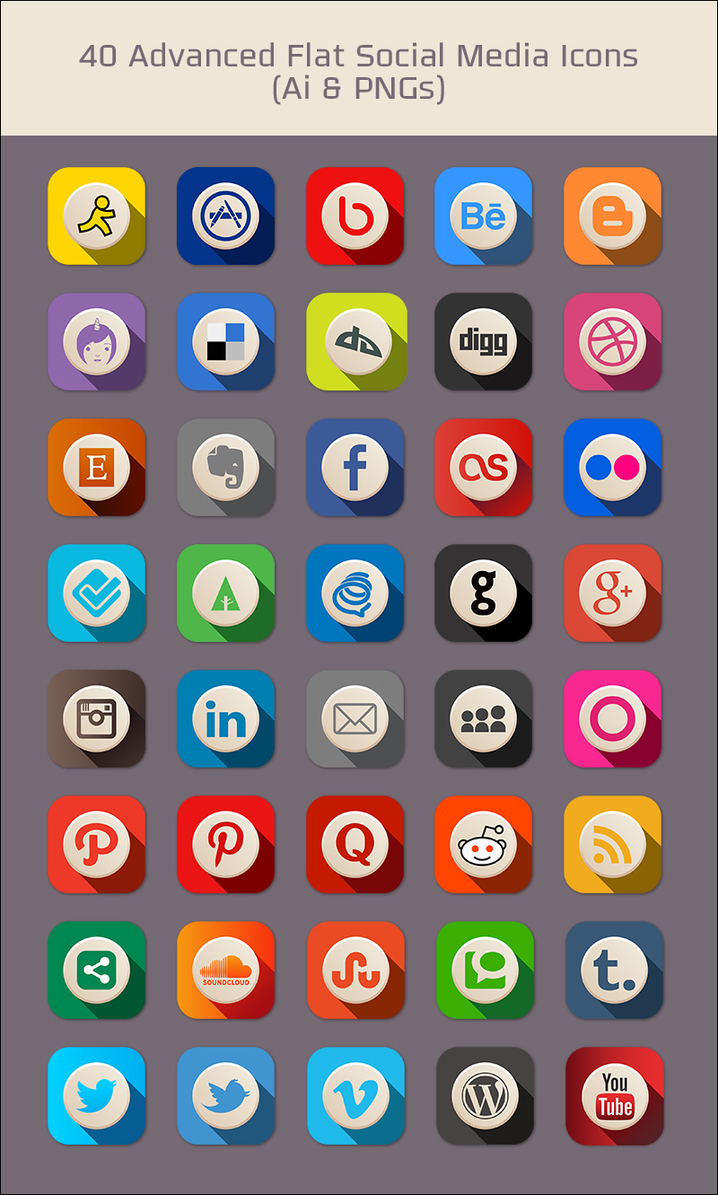 Free Advanced Flat Social Media Icons 800x1331 Free Advanced Flat Social Media Icons