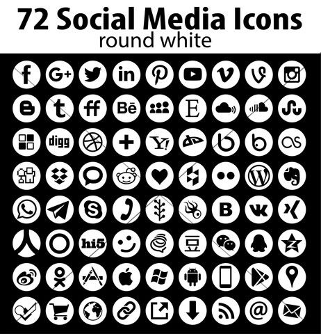 462x480 Round Social Media Icons White