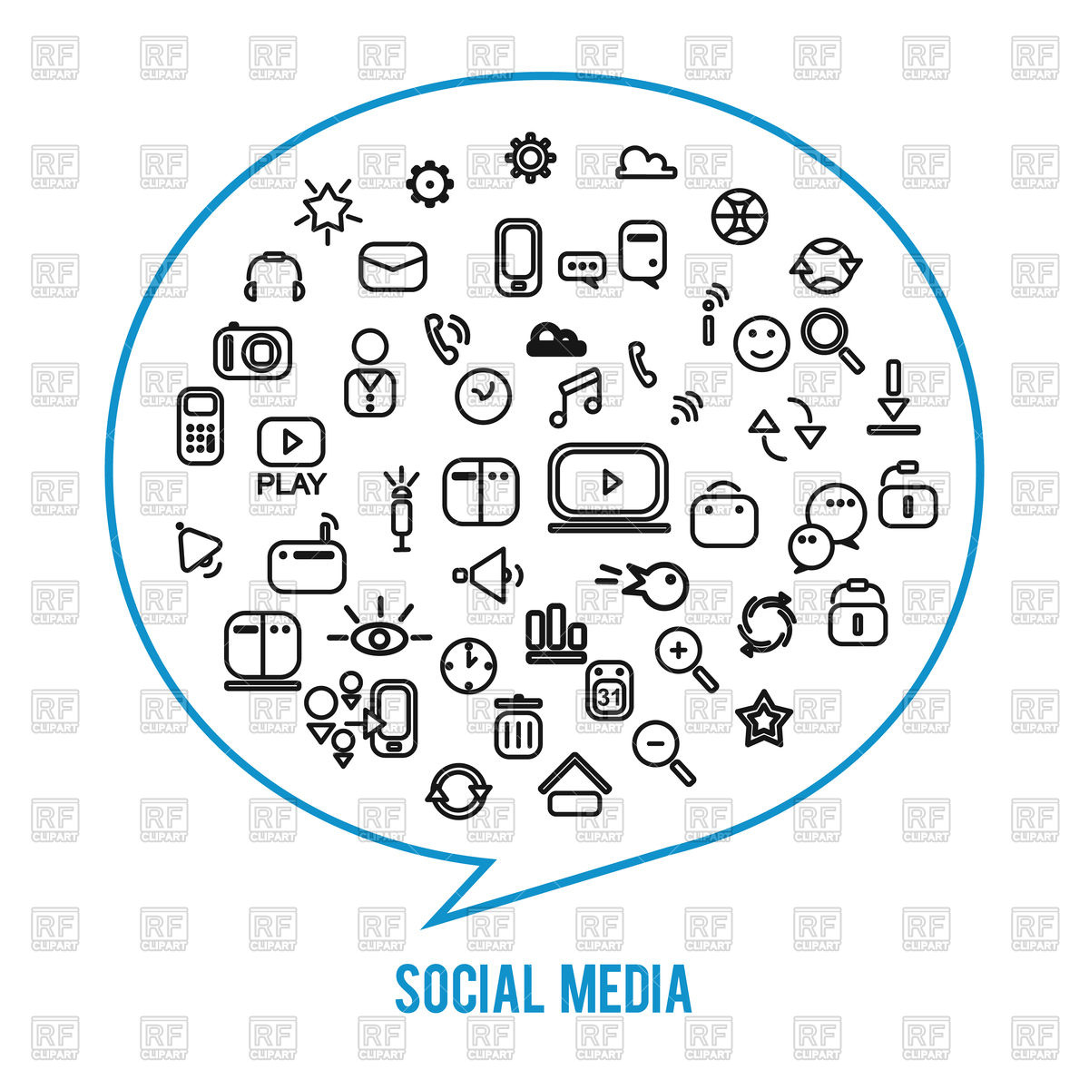 1200x1200 Speech Bubble With Social Media Icons On White Background Vector