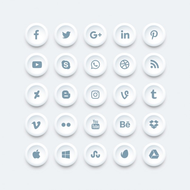 626x626 White Social Media Icons Vector Free Download