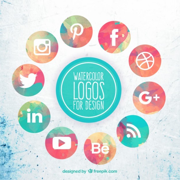 626x626 Collection Of Watercolor Social Media Icons Vector Free