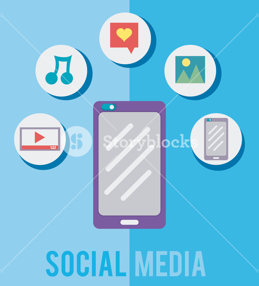 906x1000 Smartphone With Social Media Symbols Vector Illustration Graphic