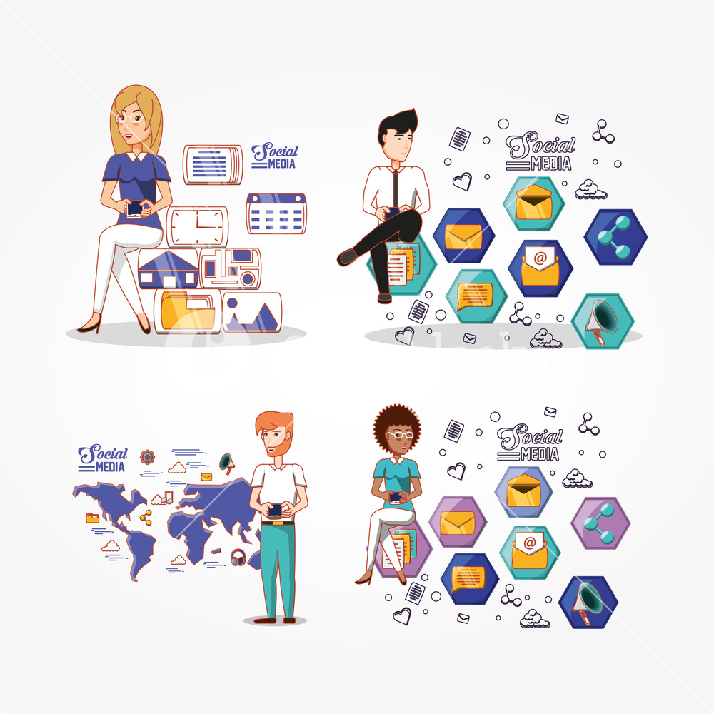 1000x1000 Business People With Social Media Icons Vector Illustration Design