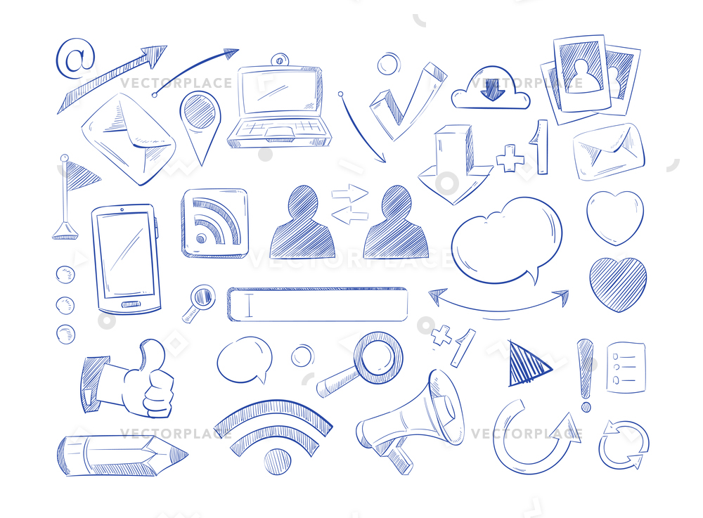 1000x737 Social Media Network Doodles Internet Computer Vector Illustration