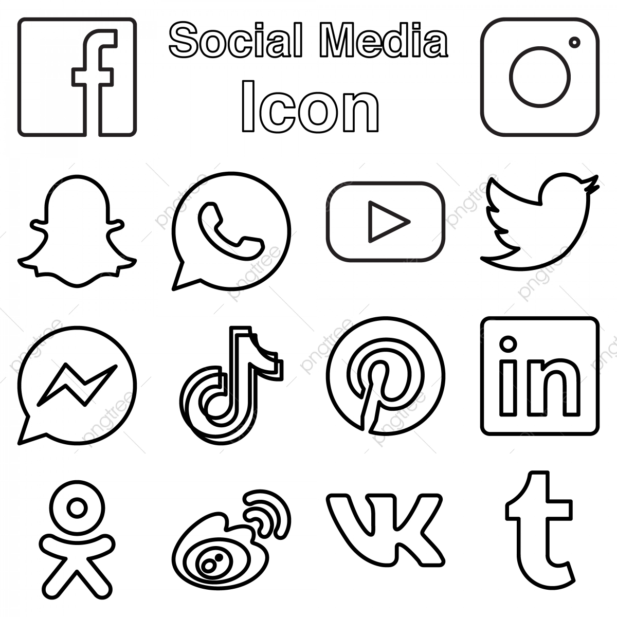 1200x1200 Social Media Logo Icon Set In Line Style Vector Illustration