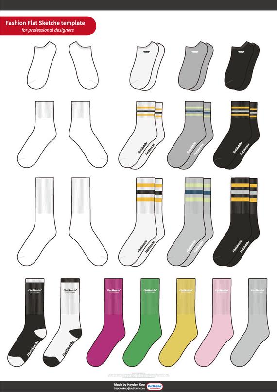 Socks Set Fashion Flat Sketche Vector Template Products 570x807 Socks Set Fashion Flat Sketche Vector Template Products