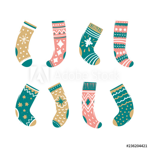 Set Of Colorful Christmas Socks Vector Illustration In Cartoon 500x500 Set Of Colorful Christmas Socks Vector Illustration In Cartoon