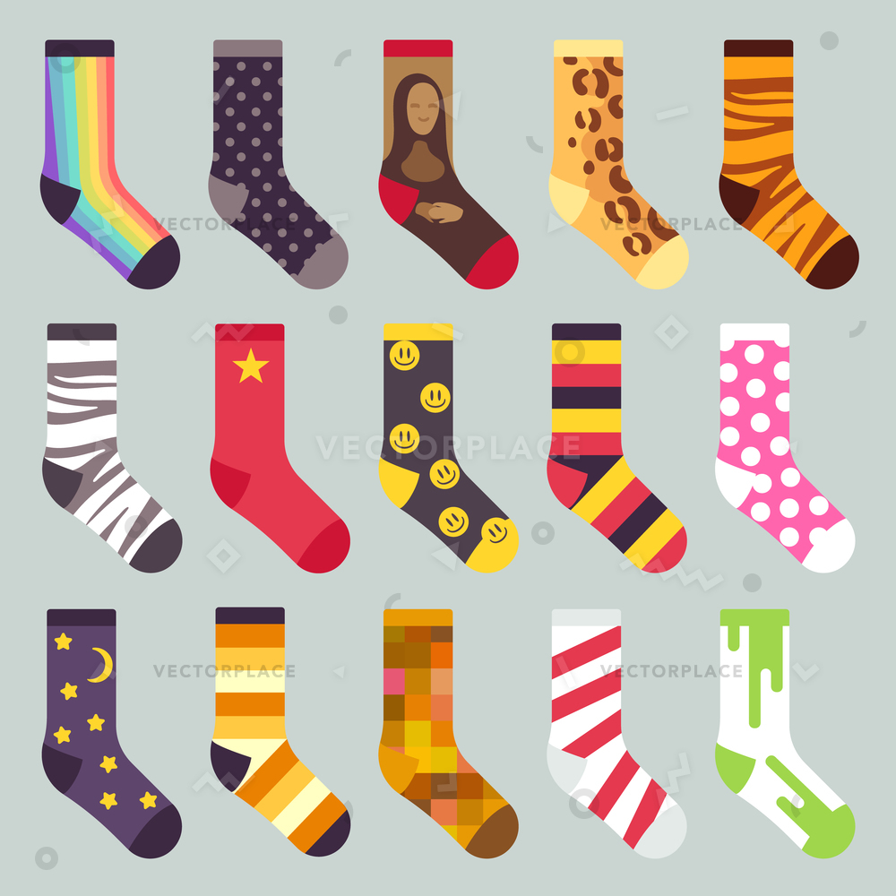 1000x1000 Textile Colorful Child Warm Socks Set Vector Illustration