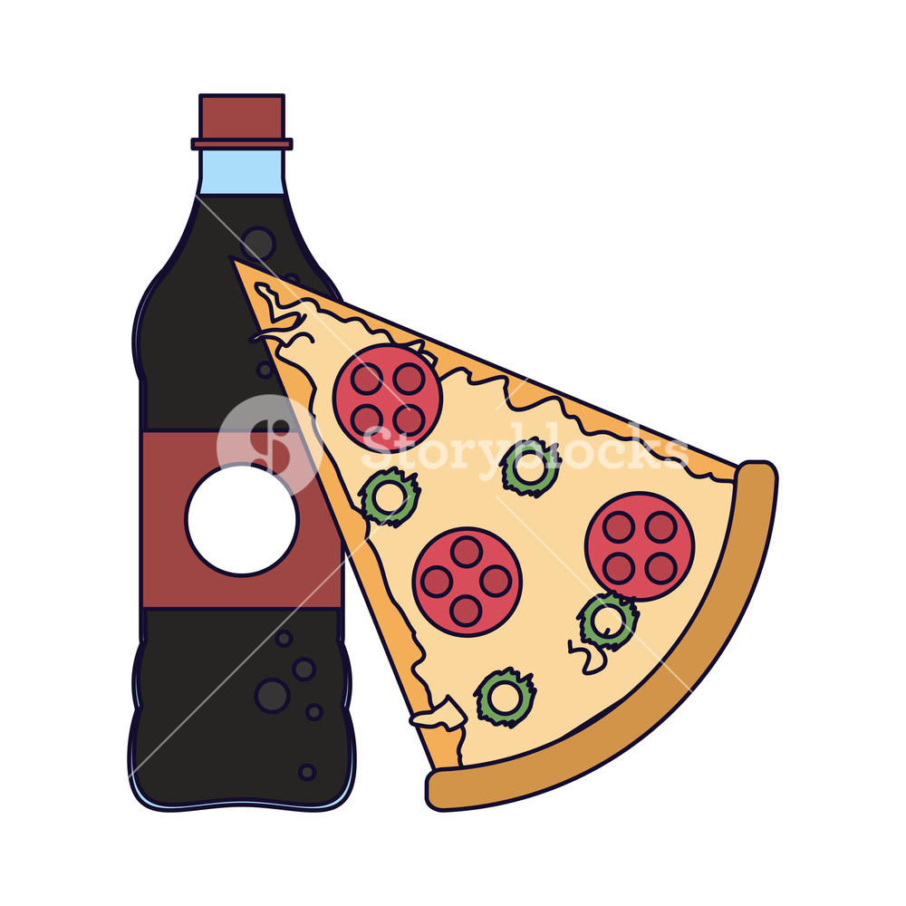 1000x1000 Pizza And Soda Bottle Vector Illustration Graphic Design Royalty