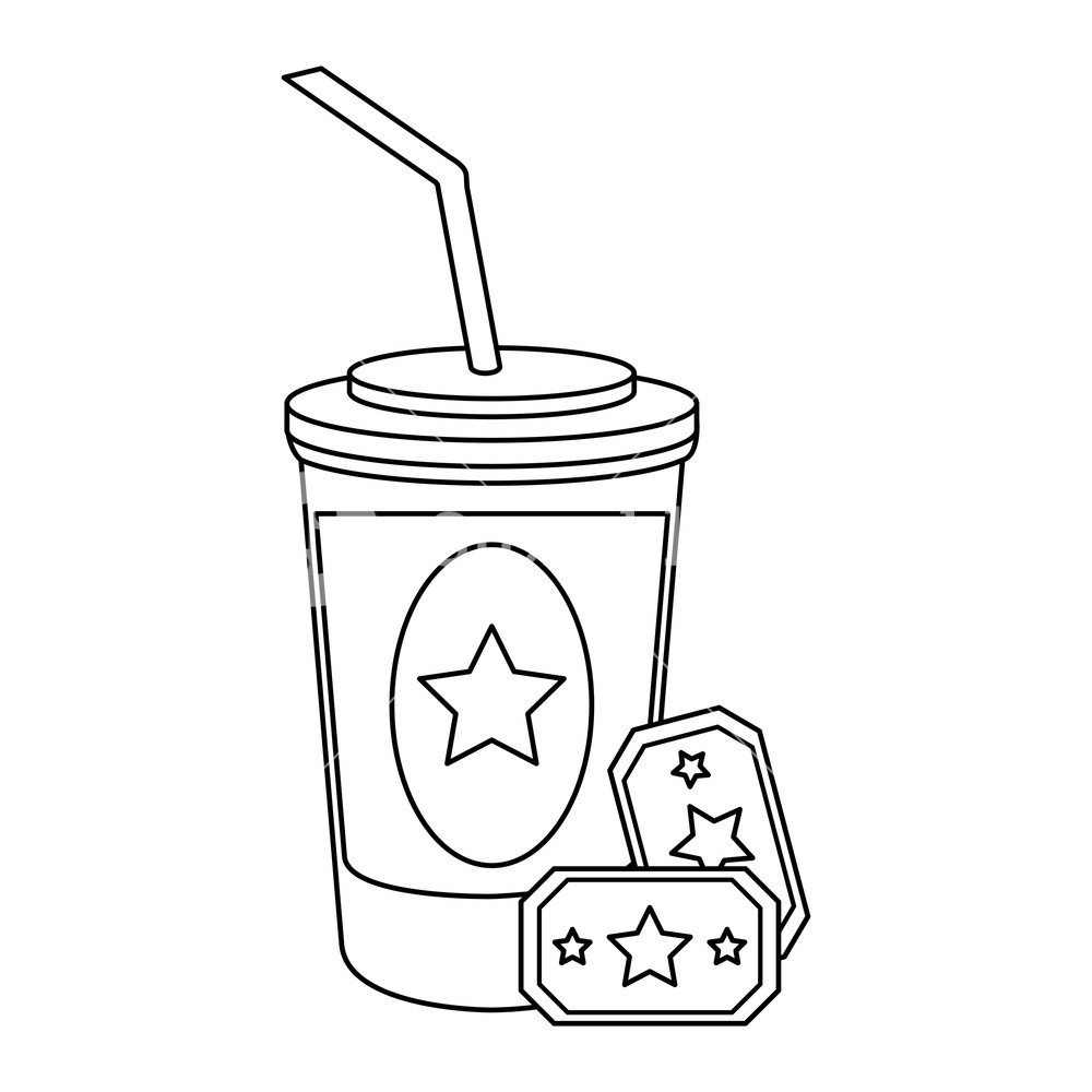 1000x1000 Cinema Movie Tickets With Soda Cup Vector Illustration Graphic