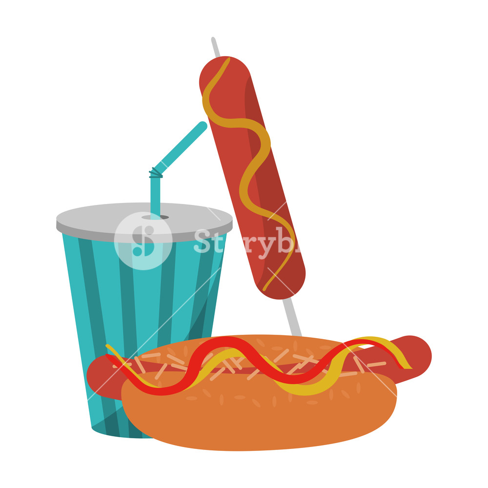 1000x1000 Hot Dog Sausage And Soda Cup Vector Illustration Graphic Design