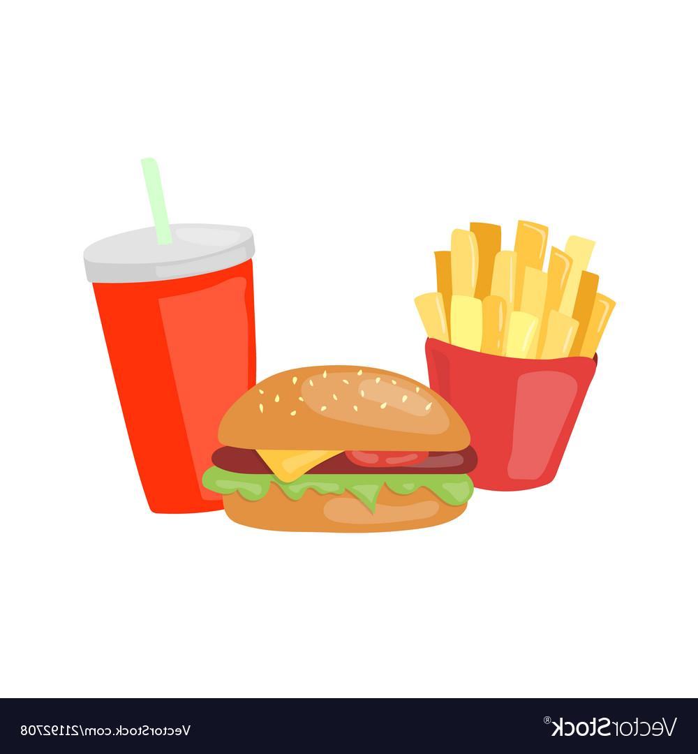 1000x1080 Hd Fast Food Set Big Hamburger French Fries And Soda Vector Drawing