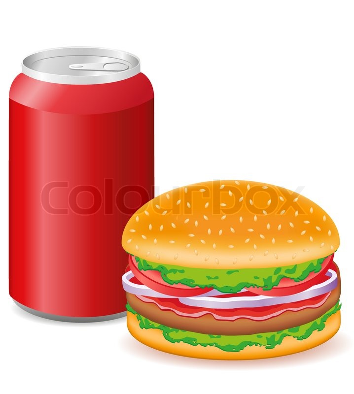 718x800 Hamburger And Aluminum Cans With Soda Stock Vector Colourbox