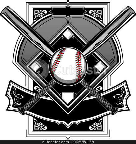 438x464 Baseball Or Softball Field With Bats Ornate Graphic Vector Templ