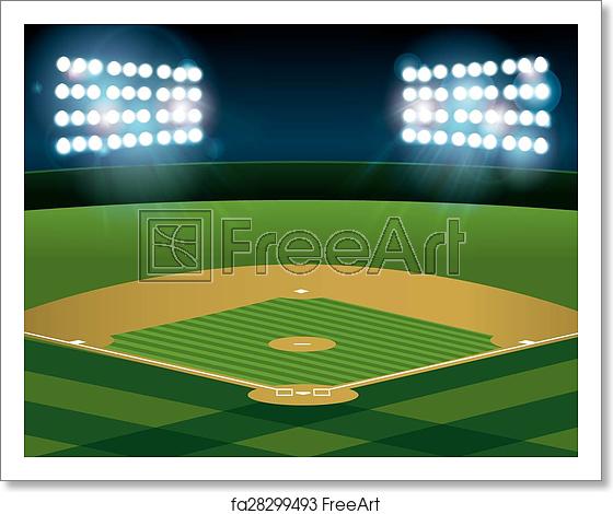 560x470 Free Art Print Of Baseball Softball Field Lit