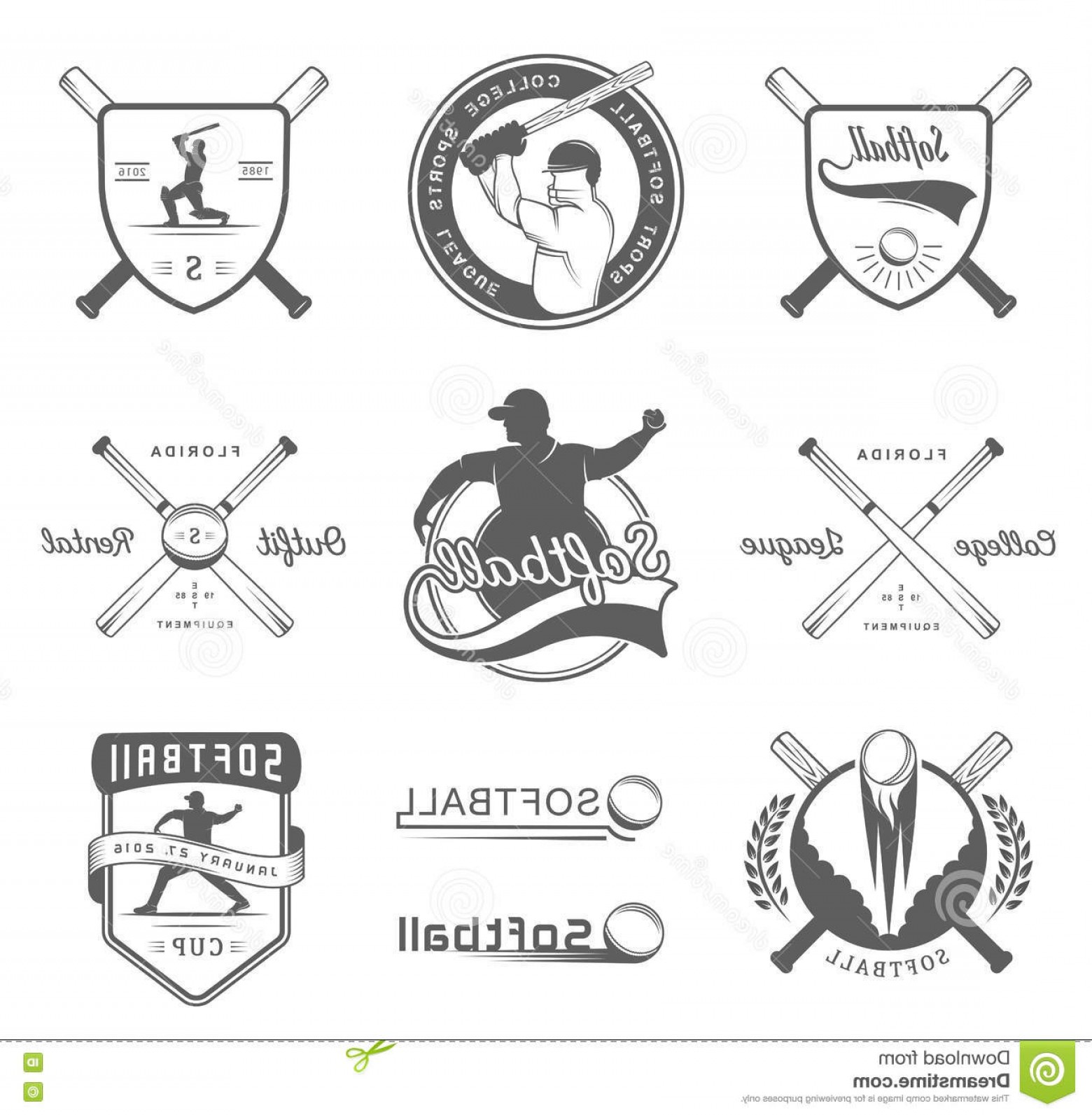 1560x1593 Stock Illustration Vector Set Softball Badges Logos Collection