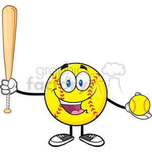 300x300 Happy Softball Player Cartoon Character Holding A Bat And Ball