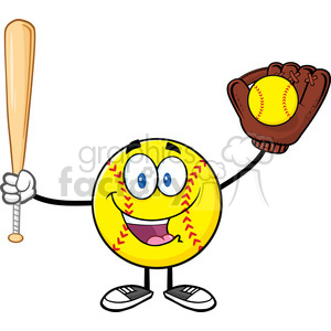 300x300 Happy Softball Player Cartoon Character Holding A Bat And Glove