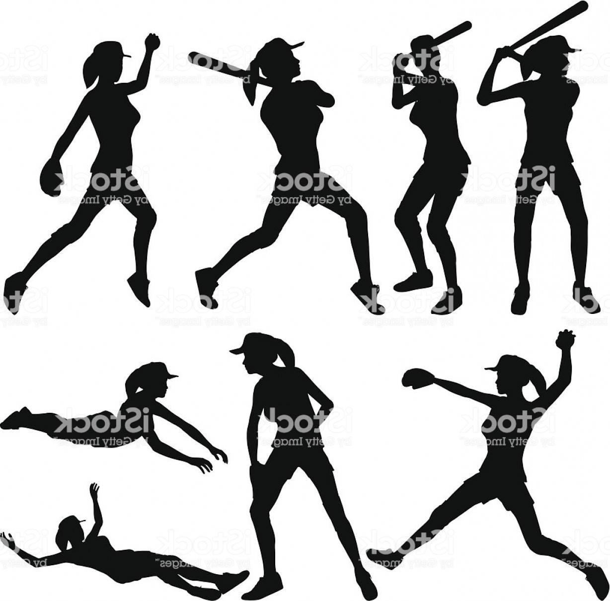 Softball Silhouette Vector at Vectorified.com | Collection of Softball ...