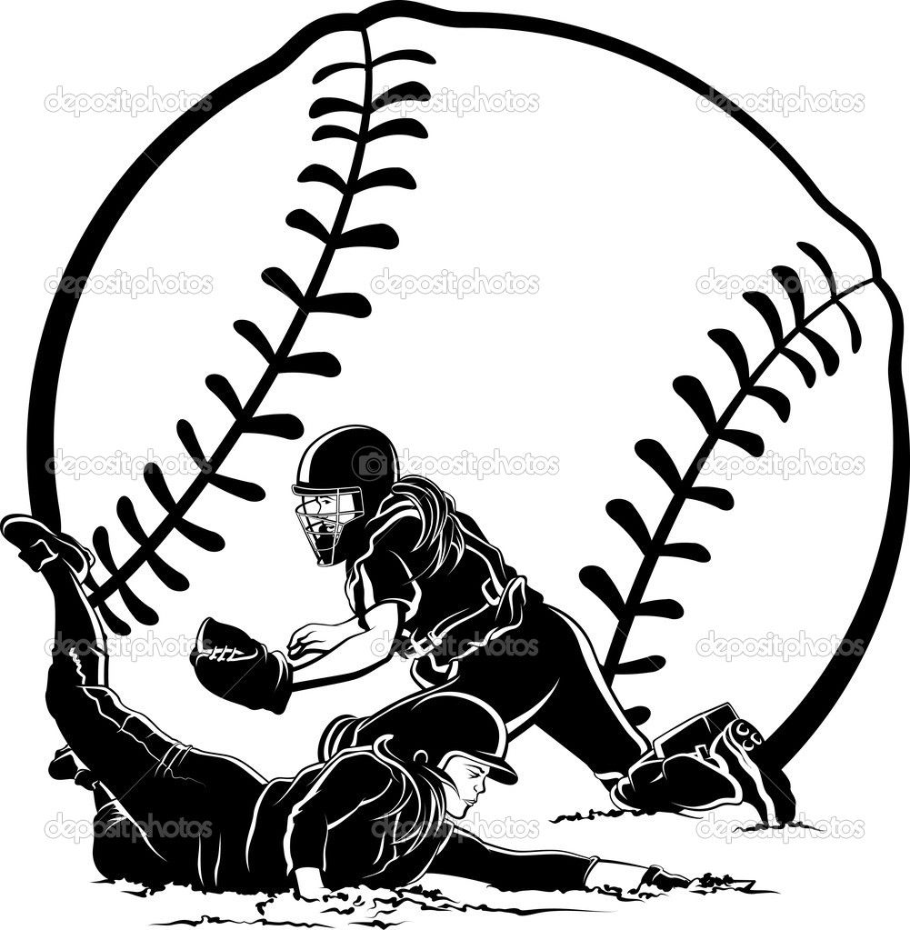 1001x1023 Softball Clip Art Black And White Vector Illustration