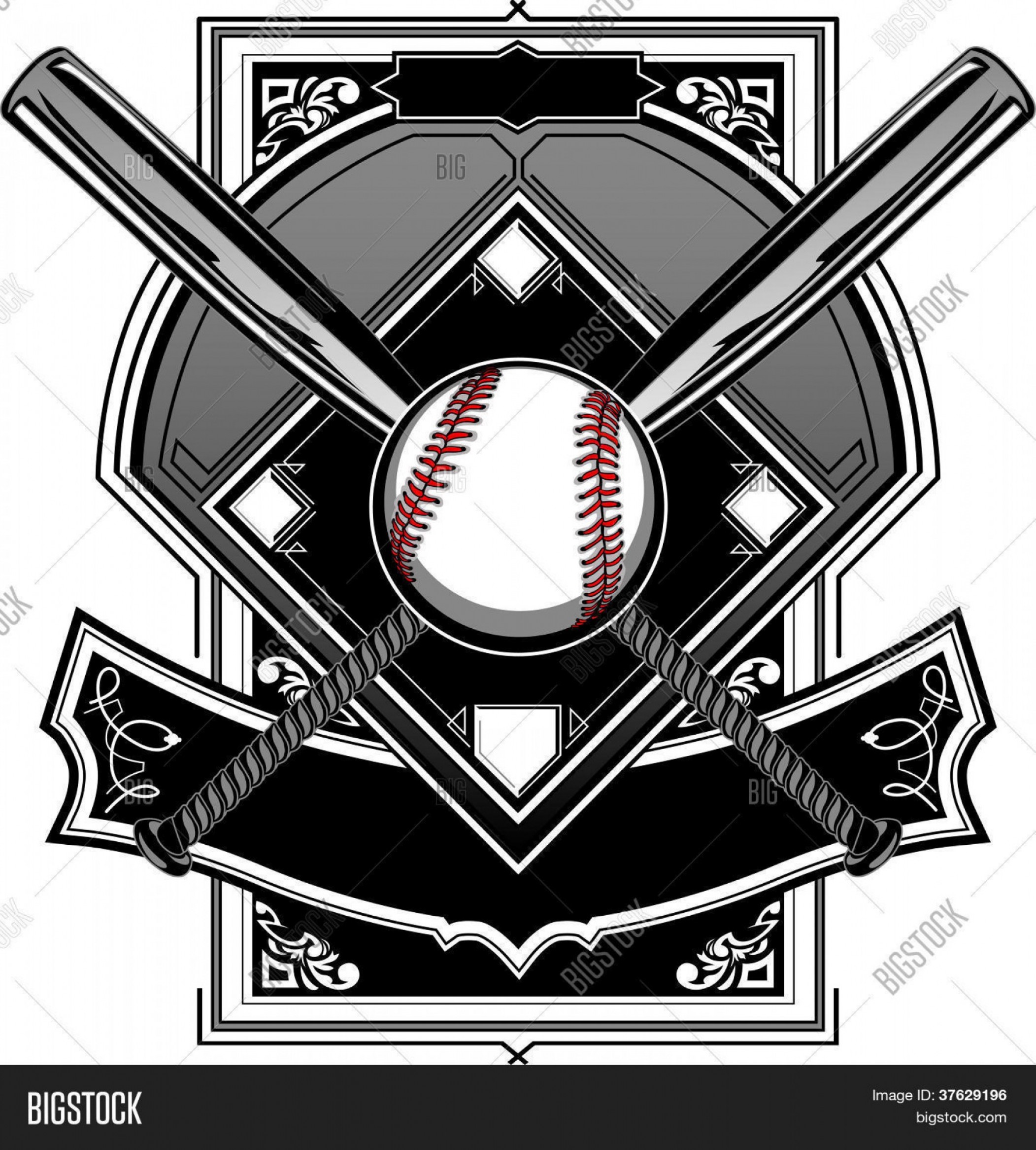 2103x2332 Stock Vector Baseball Or Softball Field With Bats Ornate Graphic