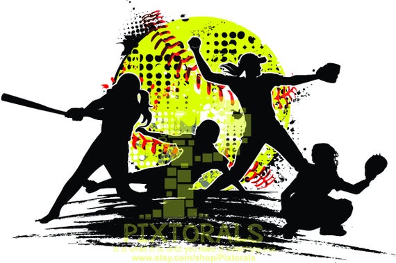 570x379 Softball Players Vector Png High Res And Pdf Etsy