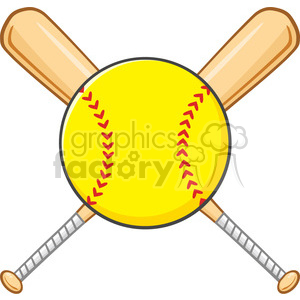 300x300 Yellow Softball Over Crossed Bats Logo Design Vector Illustration