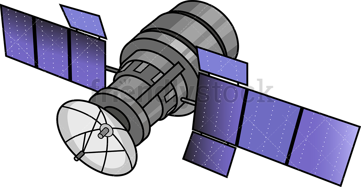 1194x620 Satellite With Solar Panels Cartoon Clipart Vector