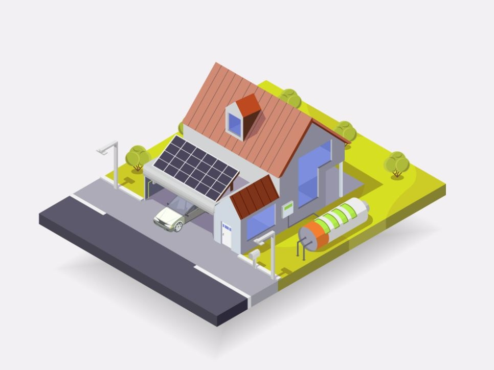 966x724 Solar House Vector Isometric Illustration