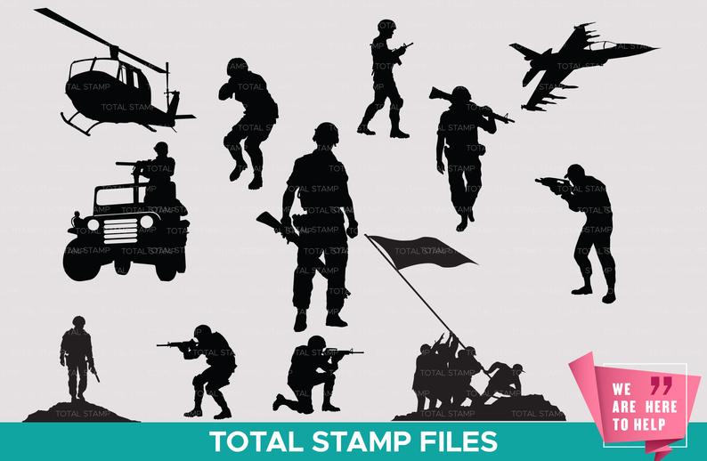 794x518 Soldiers Silhouettes Army Military Clipart Vector Etsy