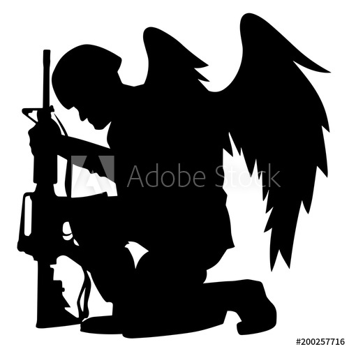 500x500 Military Angel Soldier With Wings Kneeling Silhouette Vector