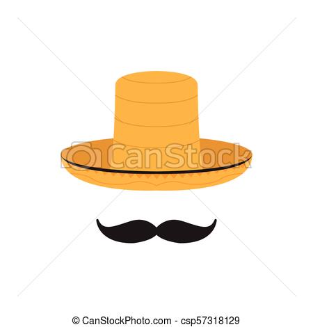 450x470 Tradicional, Sombrero Mexicano Mexicano, Mustache Aislado