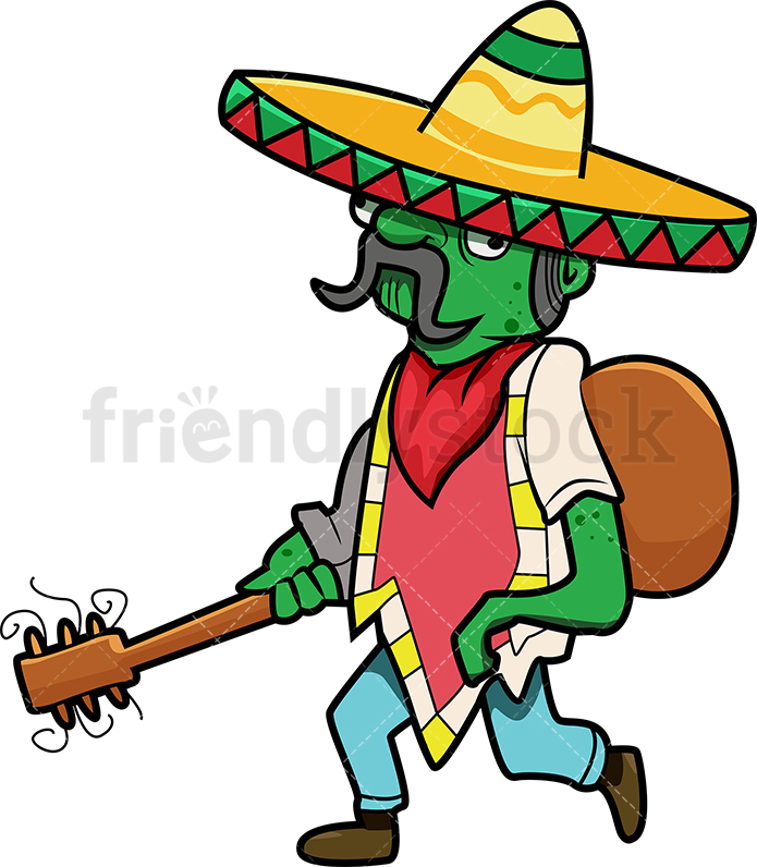 695x796 Mexican Zombie With Guitar And Sombrero Cartoon Clipart Vector