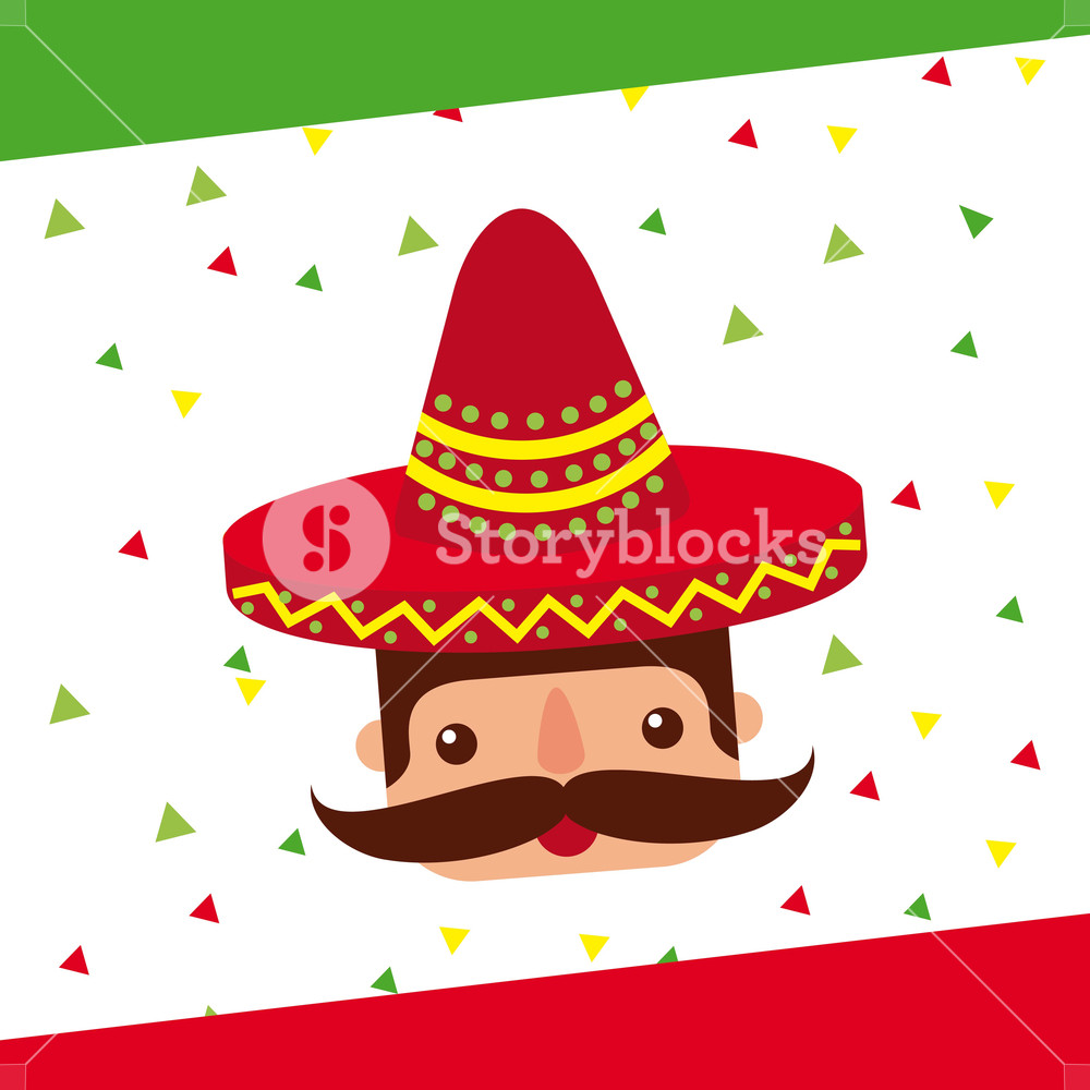 1000x1000 Cartoon Mexican Man With Mustache In A Sombrero Vector