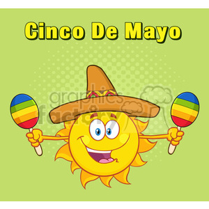 300x300 Happy Colorful Sun Cartoon Mascot Character With Sombrero Hat
