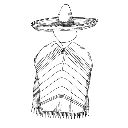 450x450 Sketch Of Poncho And Sombrero Vector Illustration Royalty Free